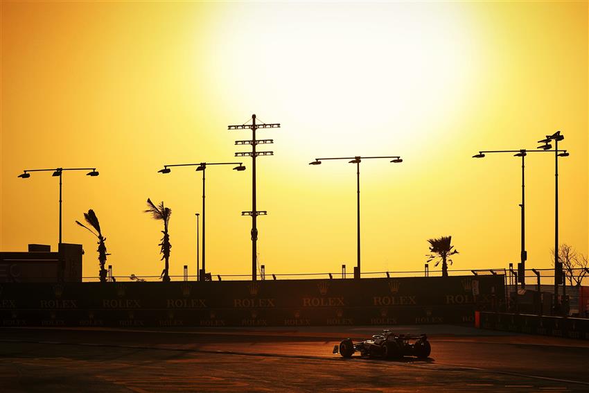 Yellow sunset and Jeddah floodlights